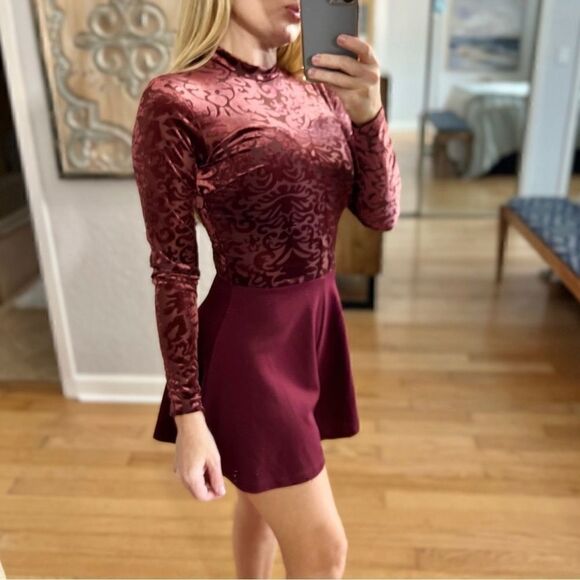 Luxurious Velvet Crush Burgundy Romper by Charlotte Russe - Picture 4 of 5